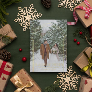 Verheiratet & Fröhlich Weihnachtliche Hochzeitsa Folien Feiertagskarte