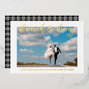 Verheiratet & Fröhliche Hochzeit Herr & Frau Erste Folieneinladung