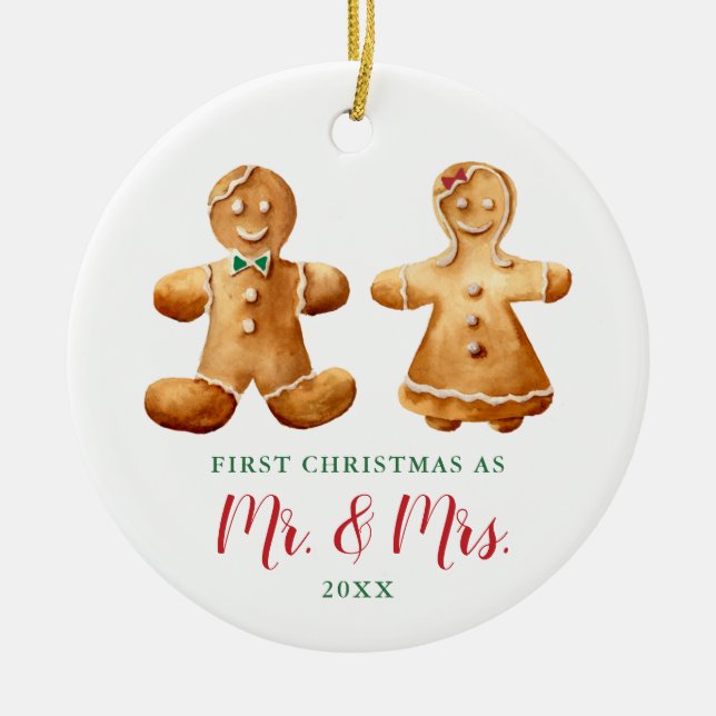 Verheiratet Gingerbrei Couple Personalisiert Weihn Keramik Ornament (Vorne)
