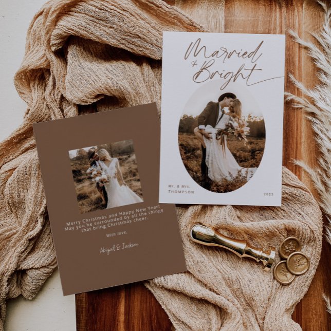 Verheiratet & hell Boho Modernes Drehbuch Feiertagskarte (Von Creator hochgeladen)