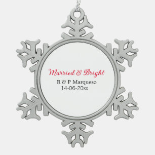 Verheiratet & hell, Paarname hinzufügen, Hochzeits Schneeflocken Zinn-Ornament