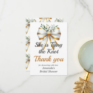 Verheiratet in Gold Weiß Schleife Florale Hochzeit Dankeskarte