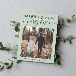 Verheiratet jetzt Party Später Foto Sage Green Wed Ankündigungspostkarte