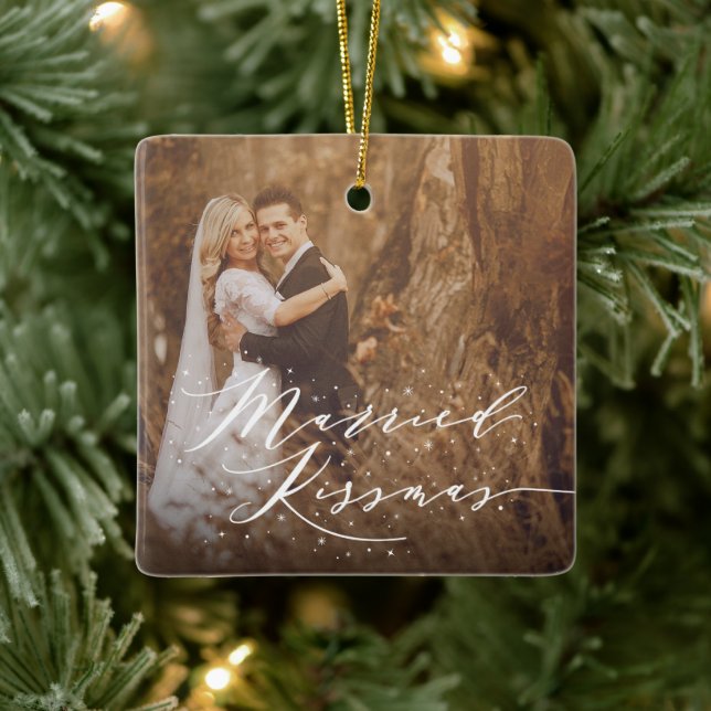 Verheiratet Kissmas Mr. and Mrs Holiday Wedding Fo Keramikornament (Baum)