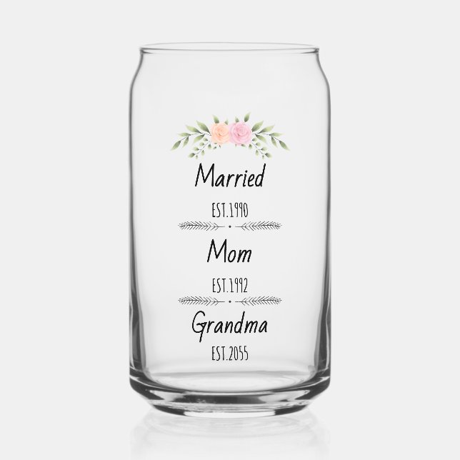 Verheiratet, Mama & Oma - Custom Floral Family Est Dosenglas (Vorderseite)