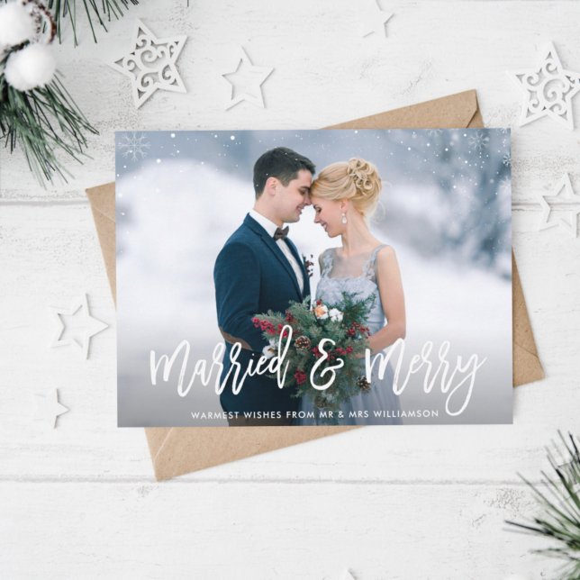 VERHEIRATET & MERRY | elegante Hochzeitsankündigun Postkarte (Von Creator hochgeladen)