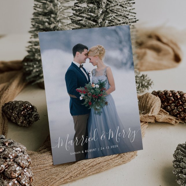 VERHEIRATET & MERRY | elegante Hochzeitsankündigun Postkarte (Von Creator hochgeladen)
