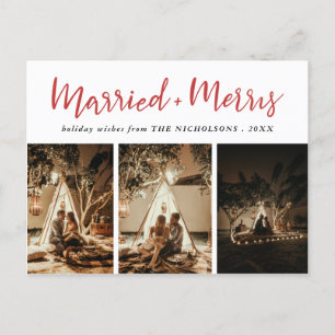 Verheiratet & Merry Elegante Red Mutli Foto Holida Feiertagspostkarte