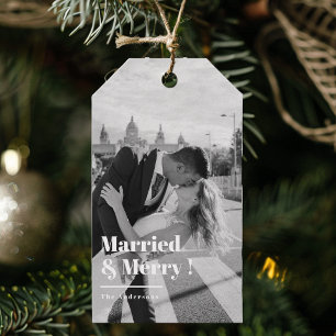 Verheiratet & Merry Elegante Schwarz-Weiß-Hochze Geschenkanhänger