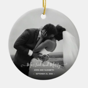 Verheiratet Merry First Christmas Schwarz-weißes Keramik Ornament