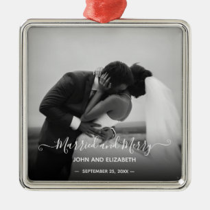 Verheiratet Merry First Christmas Schwarz-weißes Ornament Aus Metall