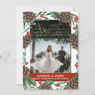 Verheiratet & Merry Foto Wasserfarben-Kiefern Feiertagskarte