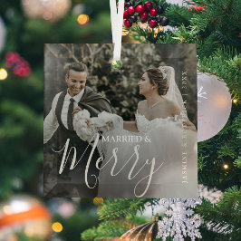 Verheiratet & Merry Modern Mr & Mrs. Foto Ornament Aus Glas