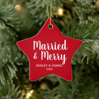 Verheiratet & Merry Neuvermählter Weihnachten Red  Keramikornament