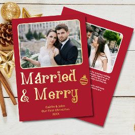 Verheiratet Merry Newlywed 1. Weihnachts-Rotes Fot Folien Feiertagskarte