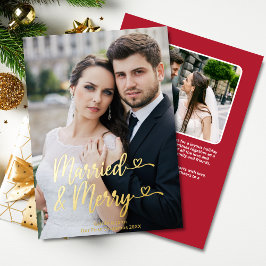 Verheiratet Merry Newlywed 1. Xmas Red Hearts Foto Folien Feiertagskarte