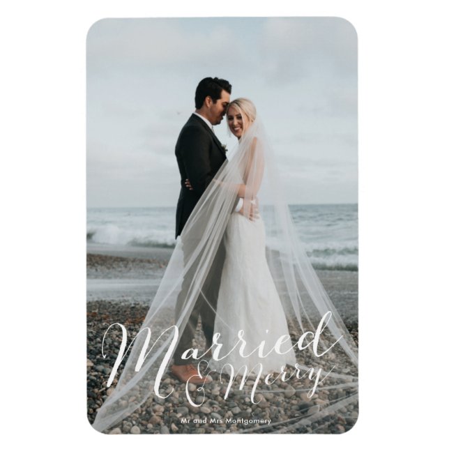 Verheiratet Merry Newlywed Christmas Foto Magnet (Vertikal)