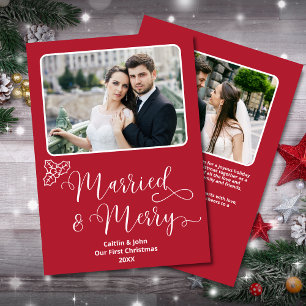 Verheiratet Merry Newlyweds 1. Christmas Red Holly Feiertagskarte