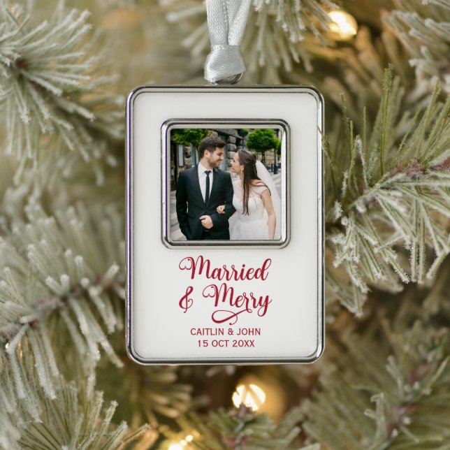 Verheiratet Merry Newlyweds 1. Foto Gerahmt Rahmen-Ornament Silber (Baum)