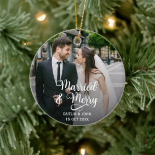 Verheiratet Merry Newlyweds 1. Foto Runde Keramik Ornament