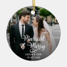 Verheiratet Merry Newlyweds 1. Foto Runde Keramik Ornament