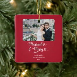 Verheiratet Merry Newlyweds 1. Foto Weihnachten Ro Keramikornament