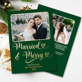 Verheiratet Merry Newlyweds 1. Weihnachts Grünen H Folien Feiertagskarte