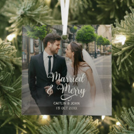 Verheiratet Merry Newlyweds Erstes Foto Ornament Aus Glas