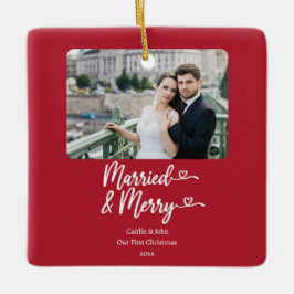 Verheiratet Merry Newlyweds Erstes Foto Red Keramikornament