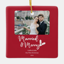 Verheiratet Merry Newlyweds Erstes Foto Red Keramikornament