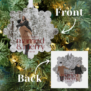 Verheiratet & Merry Newlyweds Foto Ornament Karte