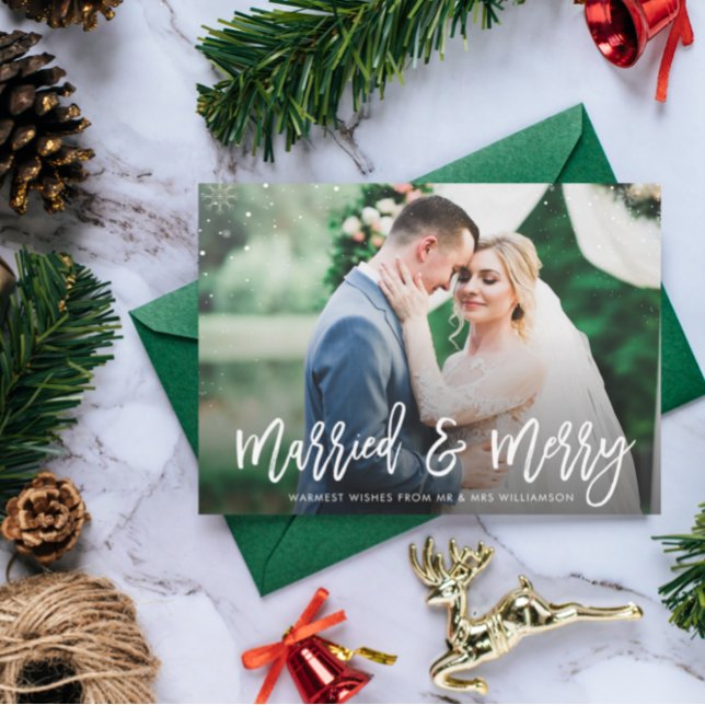 VERHEIRATET & MERRY | rustikale Hochzeitsankündigu Postkarte (Von Creator hochgeladen)