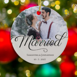 Verheiratet Modernes Weihnachtskaffee-Foto Keramik Ornament