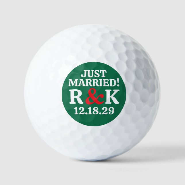 VERHEIRATET Monogramm & rotes Et-Zeichen, grüner H Golfball (Vorderseite)