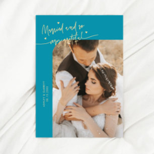 Verheiratet und dankbar Hochzeitsfoto Aqua Blau Dankeskarte