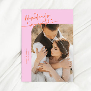 Verheiratet und dankbar Hochzeitsfoto Orange Pink Dankeskarte