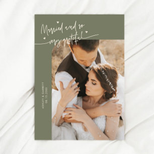Verheiratet und dankbar Hochzeitsfoto Salbeigrün Dankeskarte