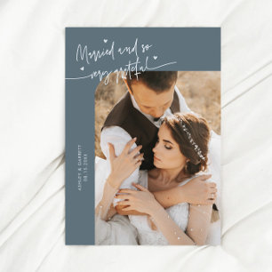 Verheiratet und dankbar Hochzeitsfoto Schieferblau Dankeskarte