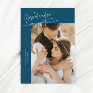 Verheiratet und dankbar Hochzeitsfoto Teal Dankeskarte