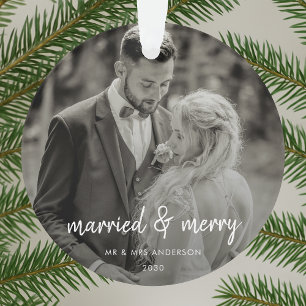 Verheiratet und froh Hochzeitstag Foto Weihnacht Ornament