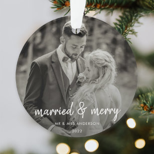 Verheiratet und froh   Hochzeitstag Foto Weihnacht Ornament