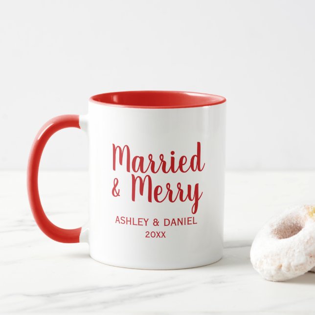 Verheiratet und froh Urlaub Rot und Weiß Tasse (Mit Donut)