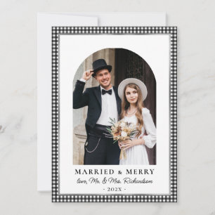 Verheiratet und Fröhlich Arch Foto Schwarz Weiß Ka Feiertagskarte
