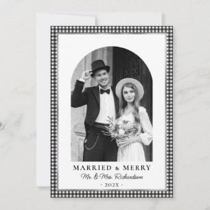 Verheiratet und Fröhlich Arch Foto Schwarz Weiß Ka Feiertagskarte
