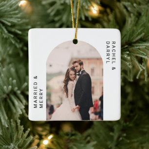 Verheiratet und Fröhlich Foto Minimal Script Elega Keramikornament