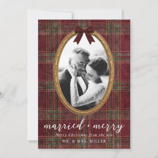 Verheiratet und Fröhlich Tartan Goldrahmen Weihnac Feiertagskarte