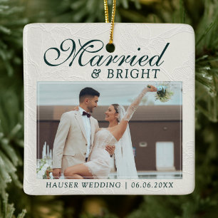 Verheiratet und Hell Foto-Andenken Hochzeit Keramikornament