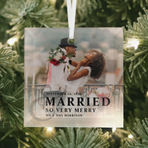 Verheiratet und sehr fröhlich Foto-Hochzeit Frisch Ornament Aus Glas