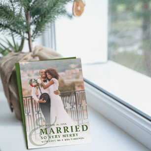 Verheiratet und sehr fröhlich Hochzeitsfoto Neuver Feiertagskarte