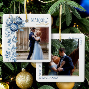 Verheiratet und strahlend 2 Quadratische Hochzeits Keramikornament